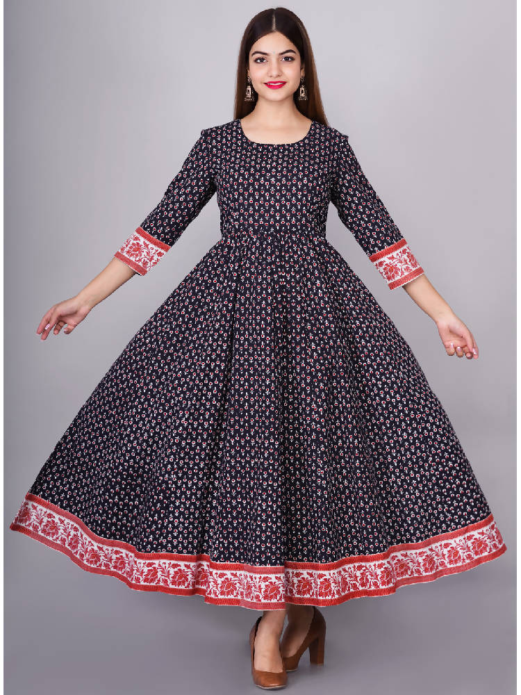 Blue Printed Anarkali Dress