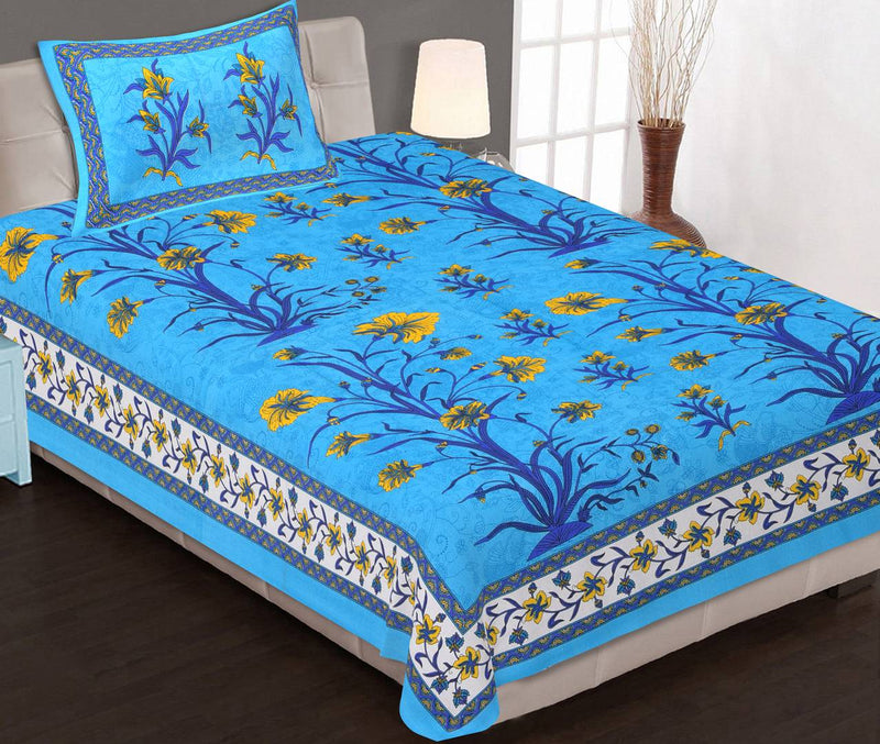 Cotton Single Bedsheet with 1 Pillowcover (60*90 Inch)