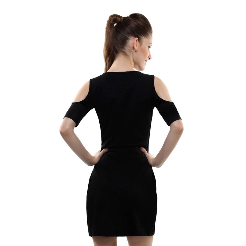 Black Solid Shift Short Dress