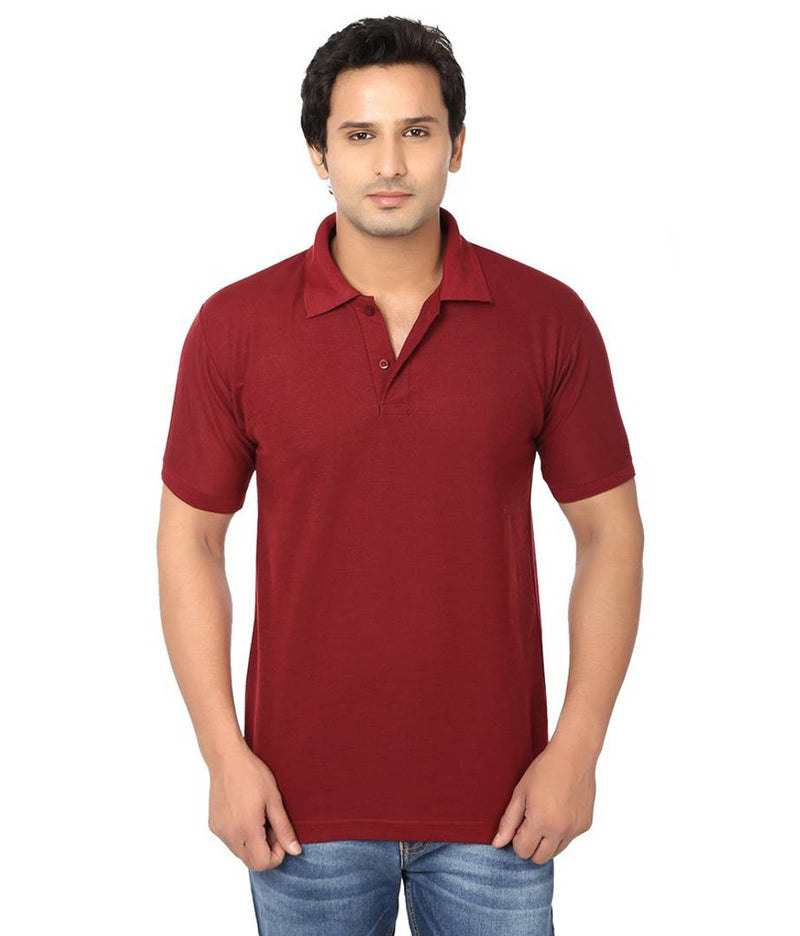 Men Maroon Cotton Blend Half Sleeves Polos T-Shirt