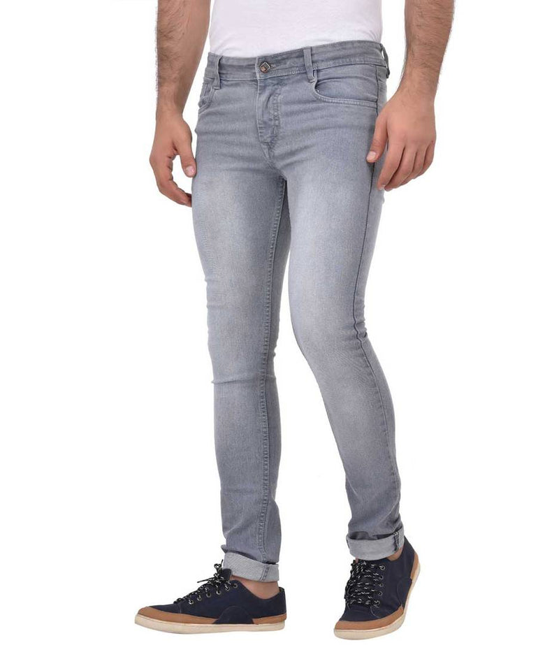 Grey Stretchable Faded Denim Regular Fit Jeans