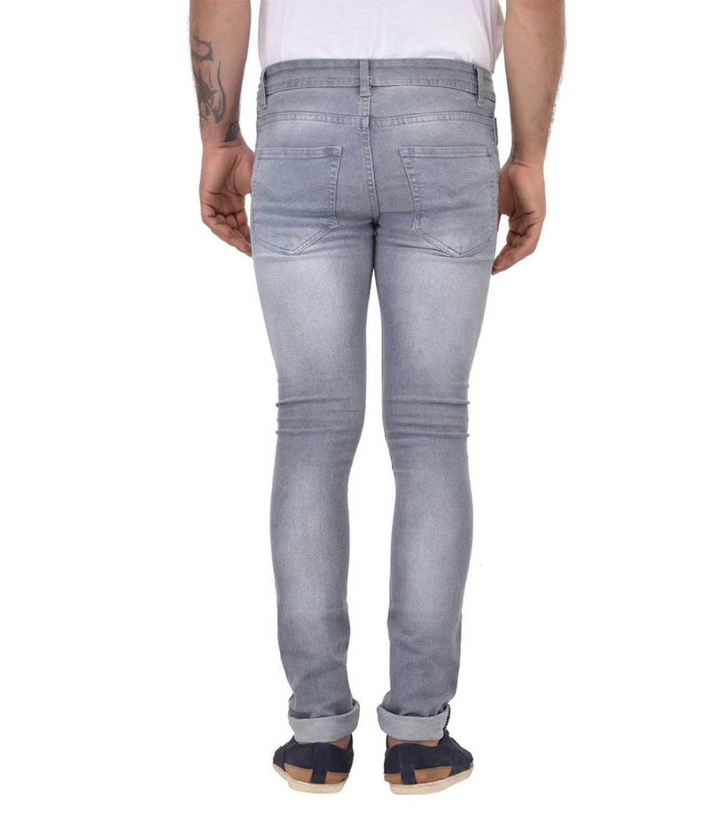 Grey Stretchable Faded Denim Regular Fit Jeans