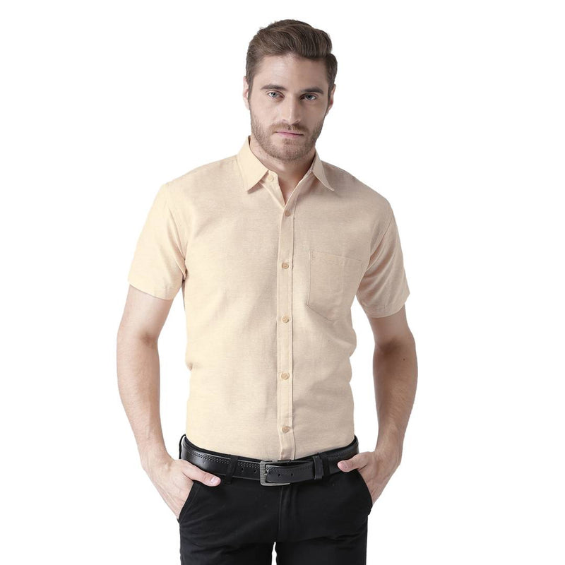 Beige Cotton Half Sleeve Solid Formal Shirt