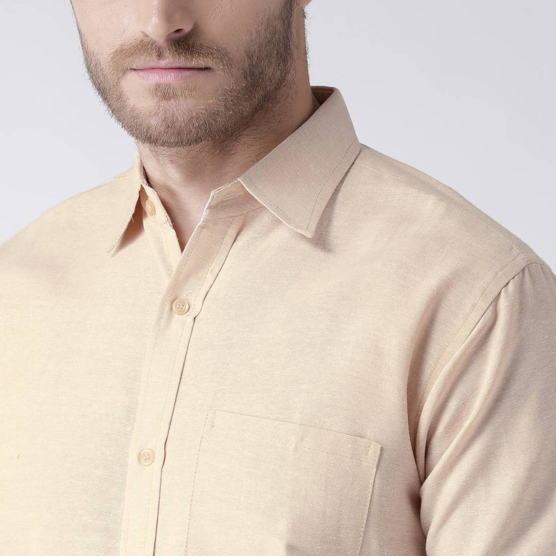 Beige Cotton Half Sleeve Solid Formal Shirt