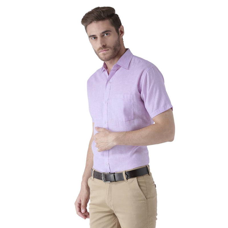 Purple Cotton Half Sleeve Solid Formal Shirt