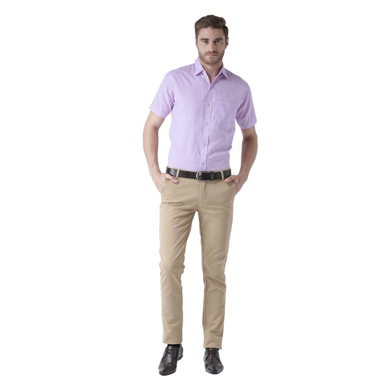 Purple Cotton Half Sleeve Solid Formal Shirt