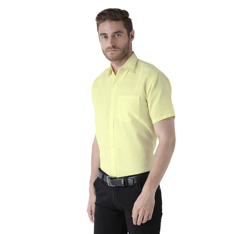 Yellow Cotton Half Sleeve Solid Formal Shirt