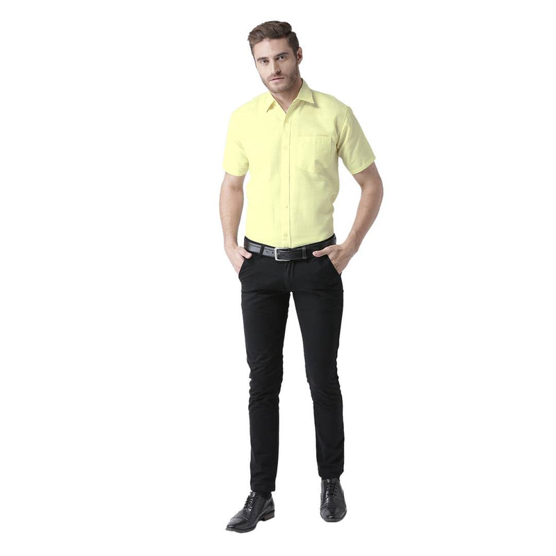 Yellow Cotton Half Sleeve Solid Formal Shirt