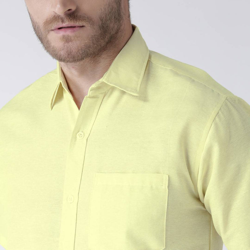 Yellow Cotton Half Sleeve Solid Formal Shirt