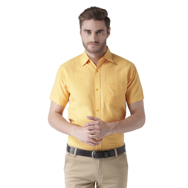 Yellow Cotton Half Sleeve Solid Formal Shirt