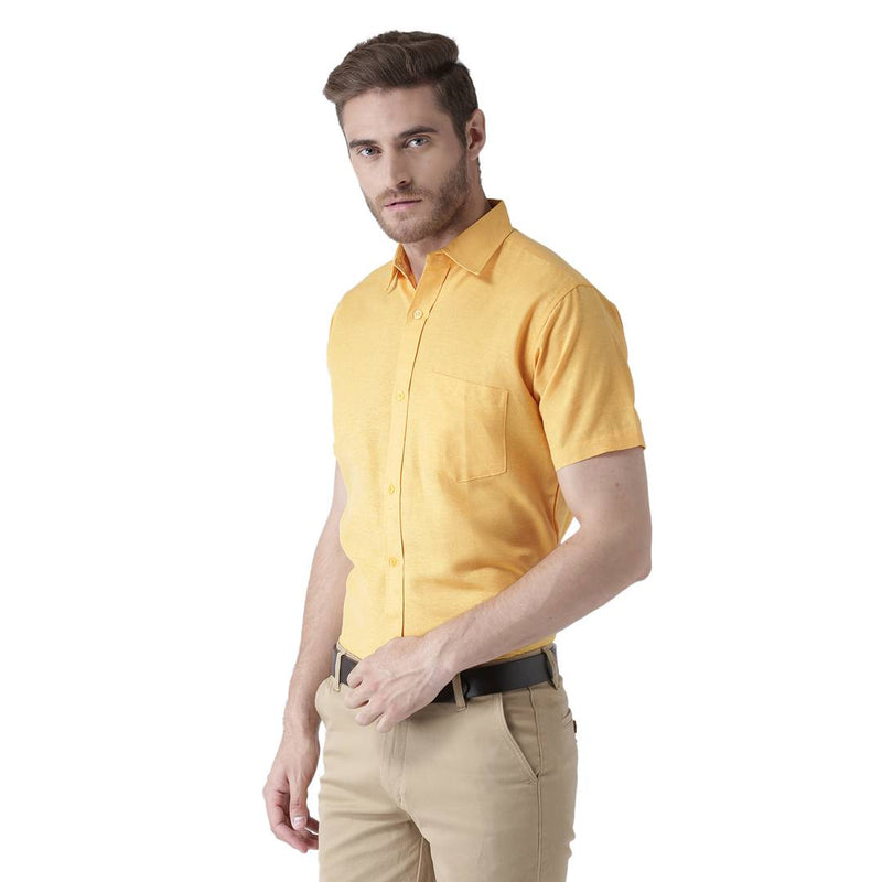 Yellow Cotton Half Sleeve Solid Formal Shirt