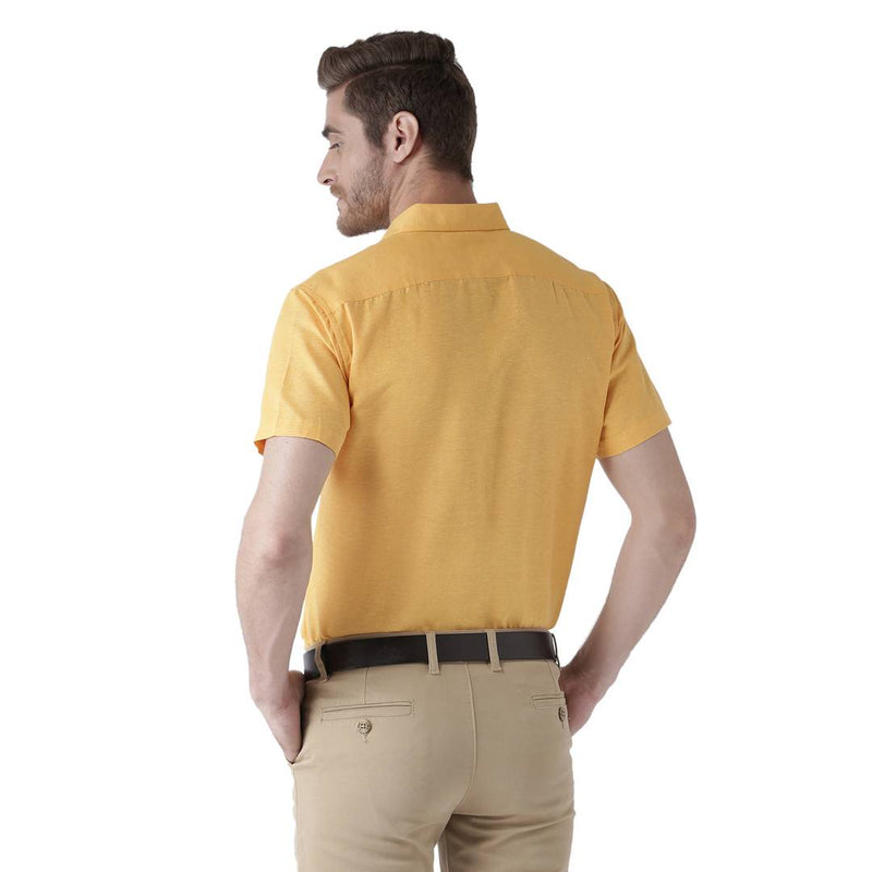 Yellow Cotton Half Sleeve Solid Formal Shirt