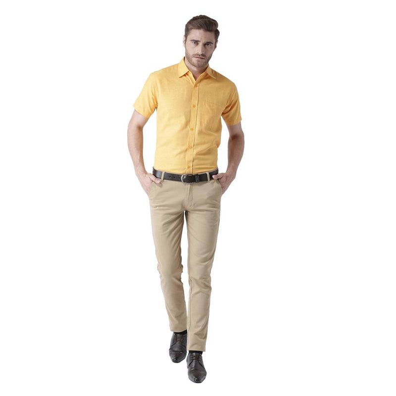 Yellow Cotton Half Sleeve Solid Formal Shirt