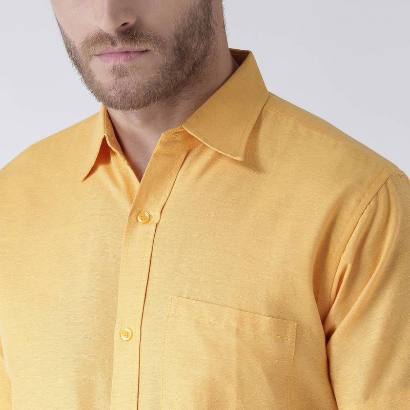 Yellow Cotton Half Sleeve Solid Formal Shirt