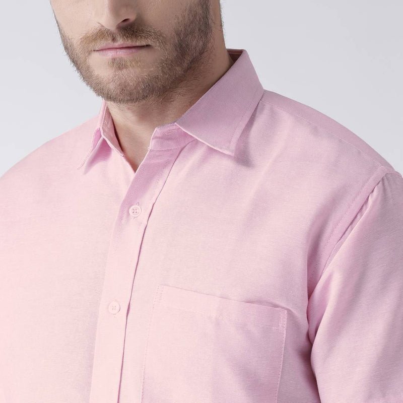 Pink Cotton Half Sleeve Solid Formal Shirt