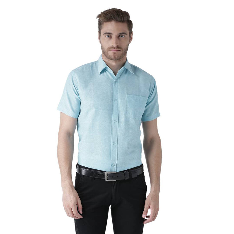 Blue Cotton Half Sleeve Solid Formal Shirt