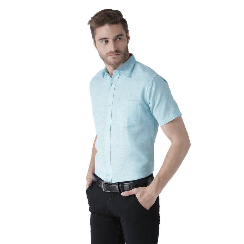 Blue Cotton Half Sleeve Solid Formal Shirt