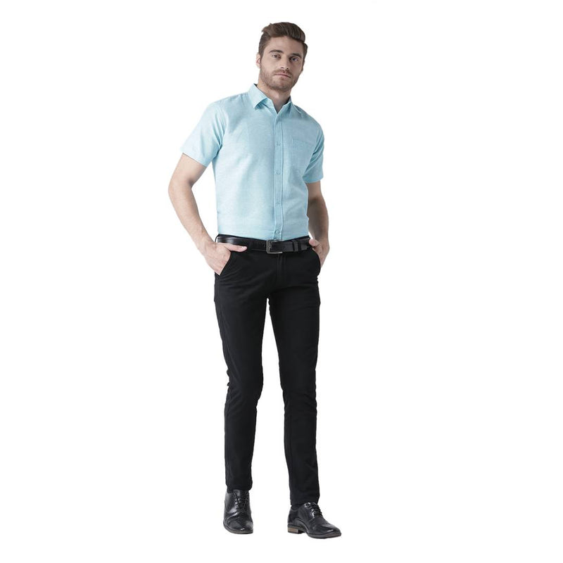 Blue Cotton Half Sleeve Solid Formal Shirt