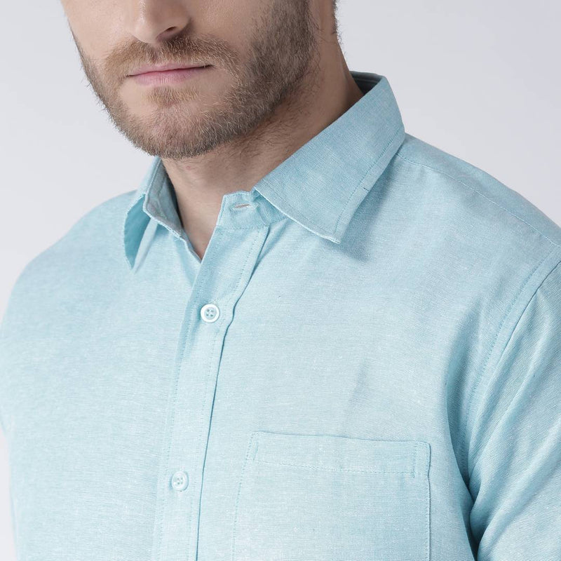 Blue Cotton Half Sleeve Solid Formal Shirt