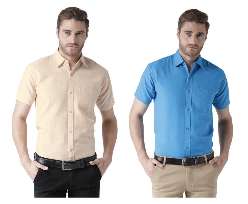 BUY 1 GET 1 FREE Multicoloured Cotton Half Sleeve Solid Formal Shirt