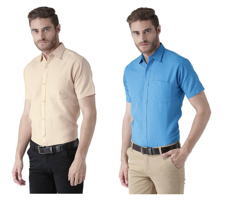 BUY 1 GET 1 FREE Multicoloured Cotton Half Sleeve Solid Formal Shirt