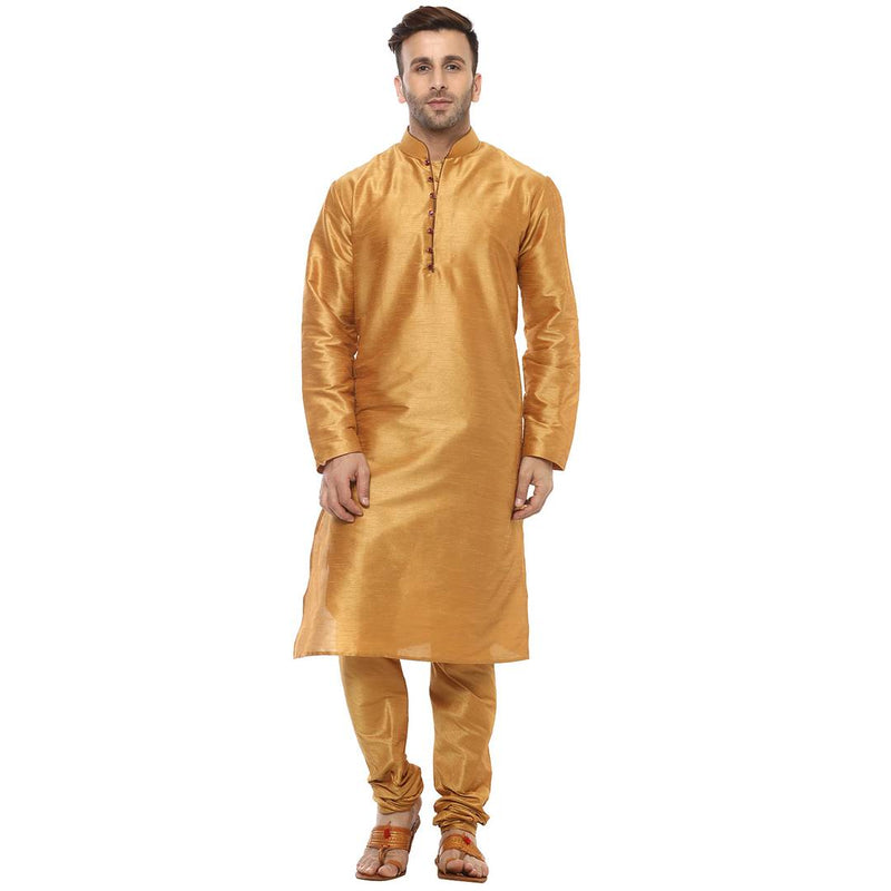 Yellow Silk Blend Solid Kurta Sets