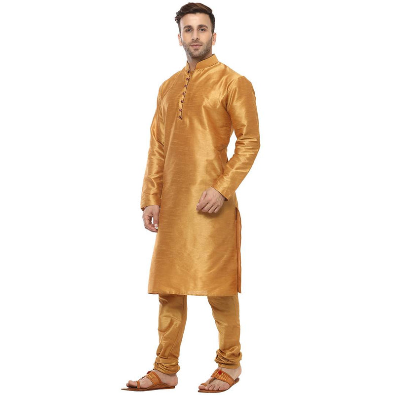 Yellow Silk Blend Solid Kurta Sets