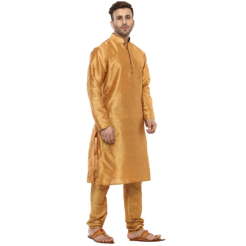 Yellow Silk Blend Solid Kurta Sets