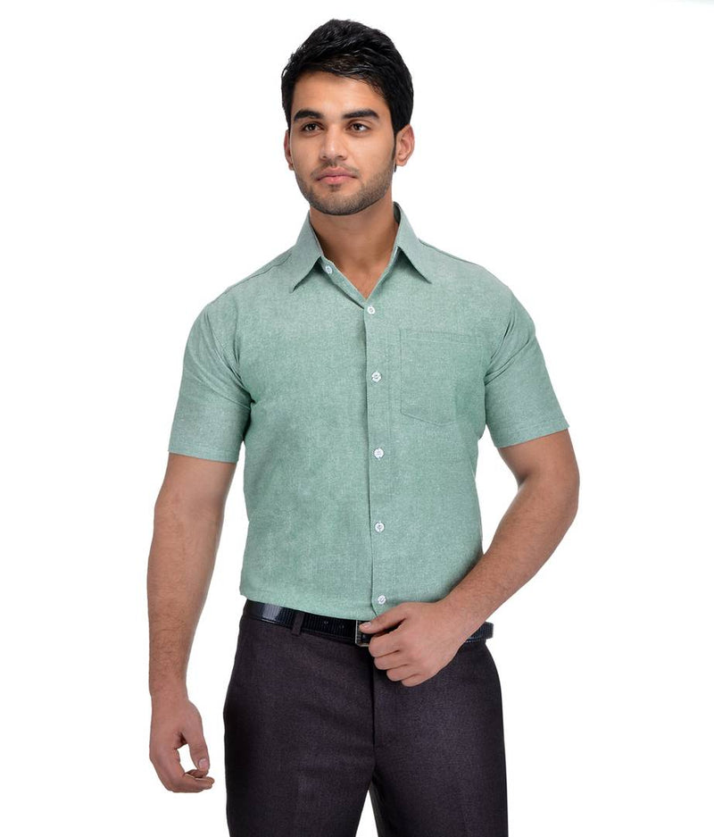 Green Cotton Solid Regular Fit Formal Shirt