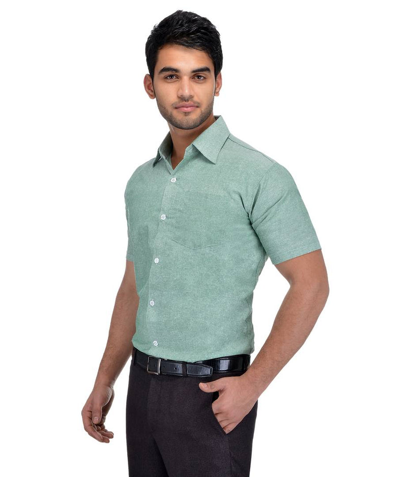 Green Cotton Solid Regular Fit Formal Shirt