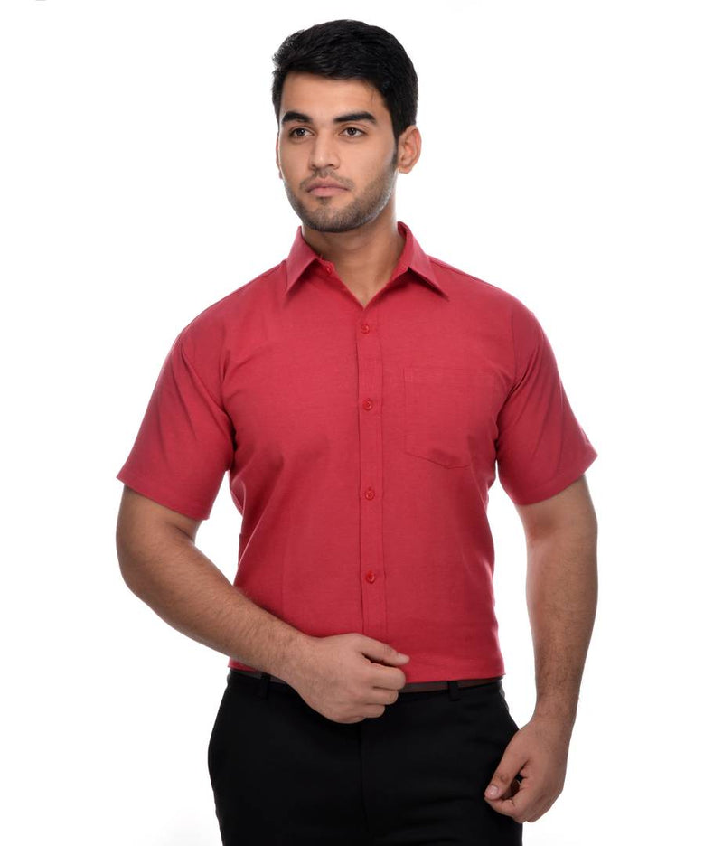 Red Cotton Solid Regular Fit Formal Shirt