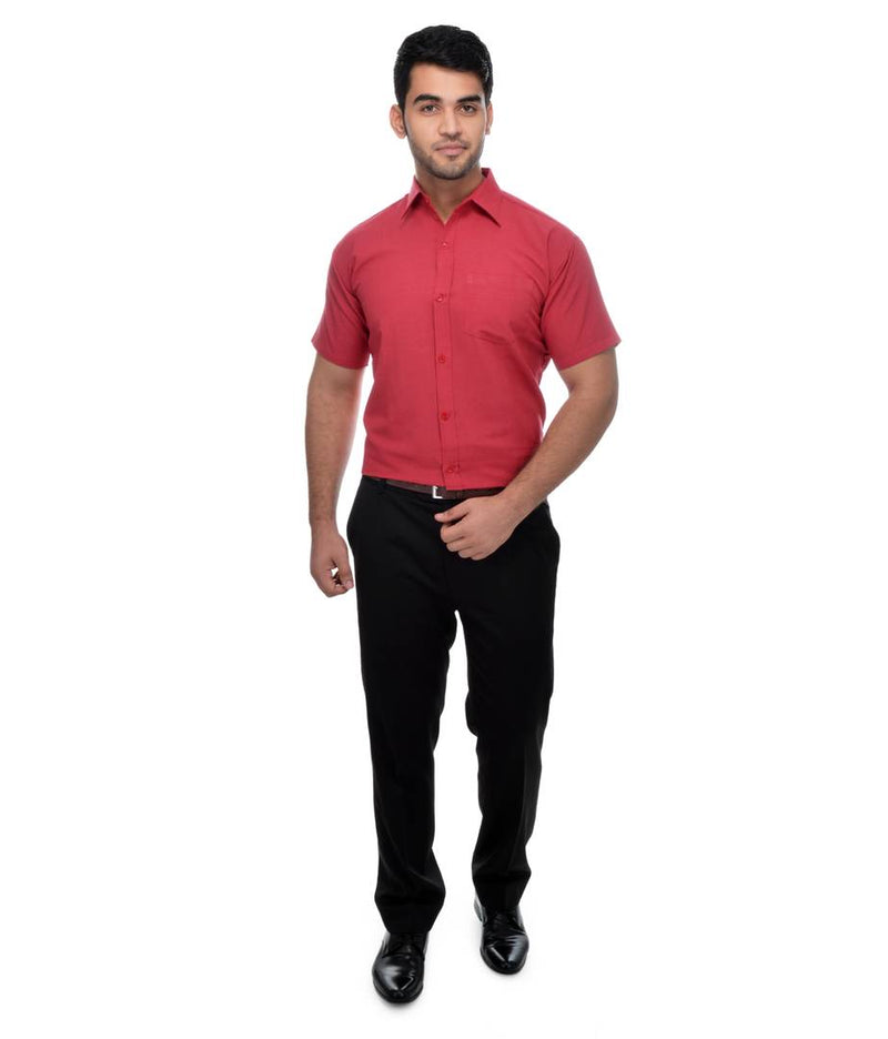 Red Cotton Solid Regular Fit Formal Shirt