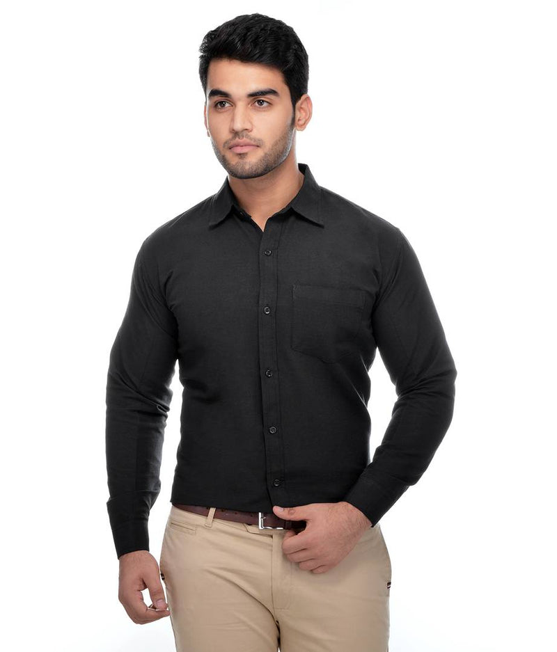 Black Cotton Regular Fit Formal Shirt