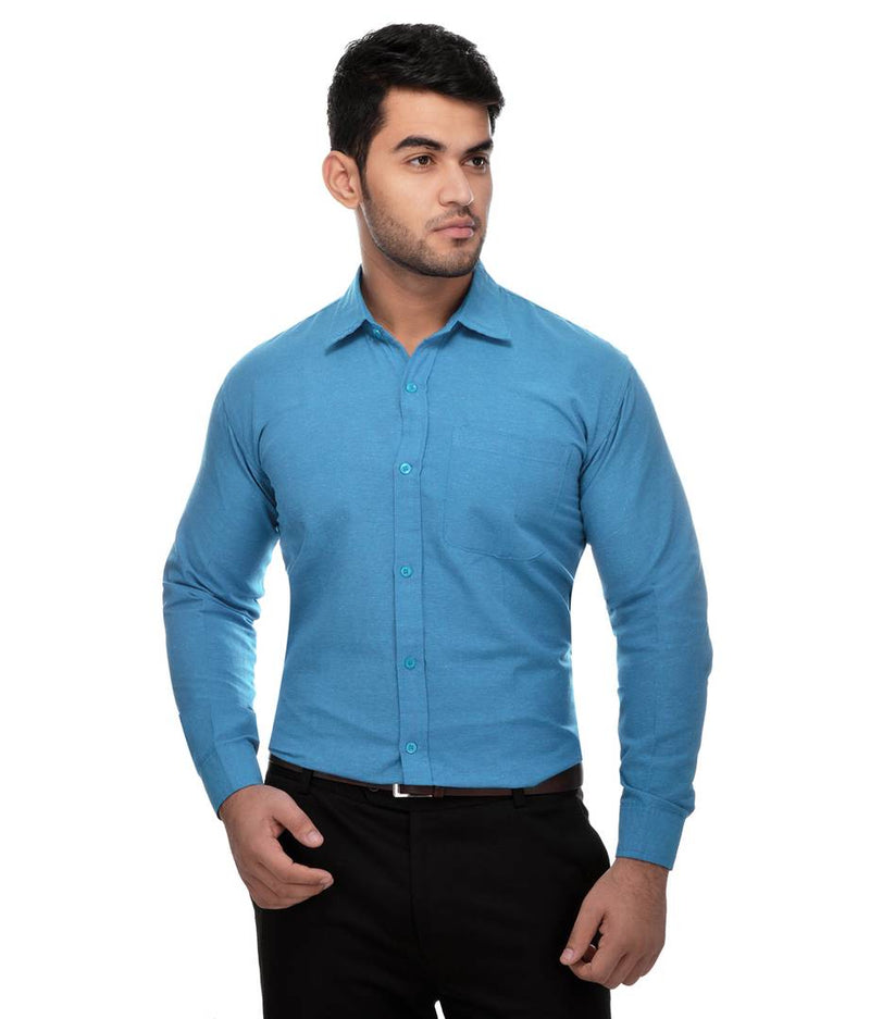 Blue Cotton Regular Fit Formal Shirt