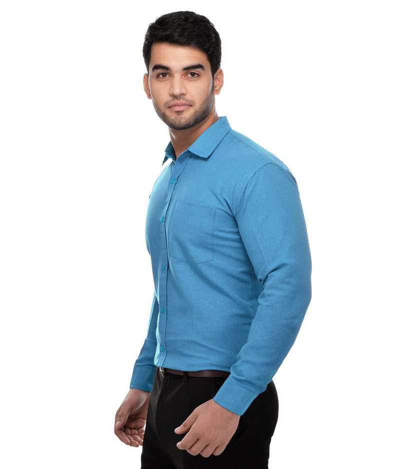 Blue Cotton Regular Fit Formal Shirt