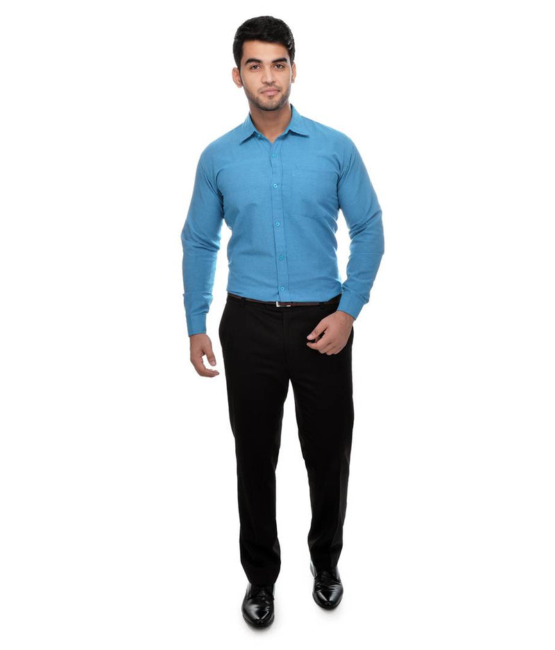 Blue Cotton Regular Fit Formal Shirt