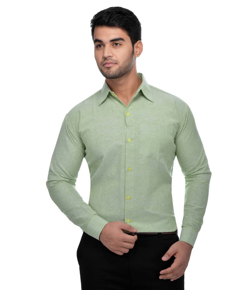 Green Cotton Regular Fit Formal Shirt