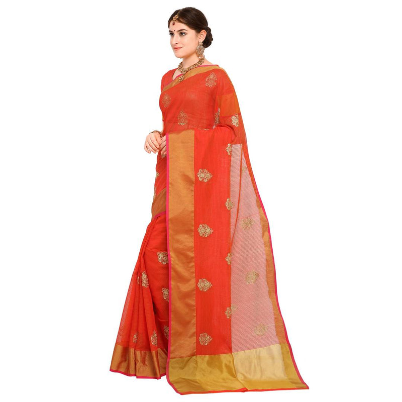 Embroided kota doria cotton saree with unstitched blouse piece