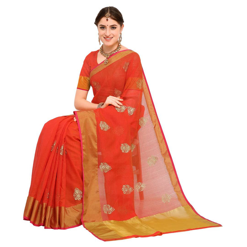 Embroided kota doria cotton saree with unstitched blouse piece