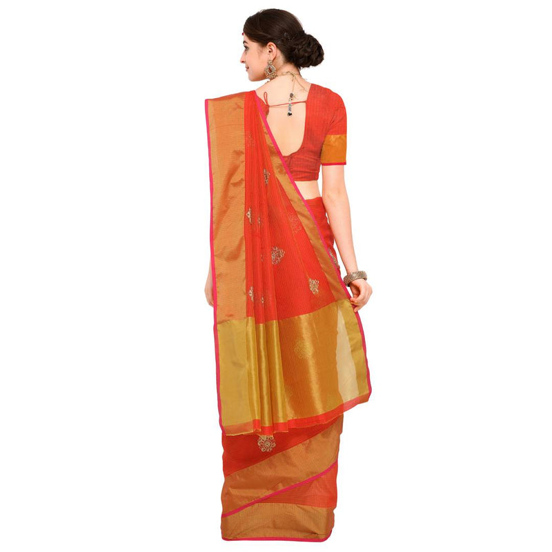 Embroided kota doria cotton saree with unstitched blouse piece