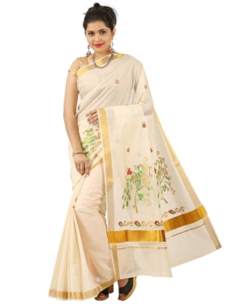 Kasavu cotton saree with running blouse