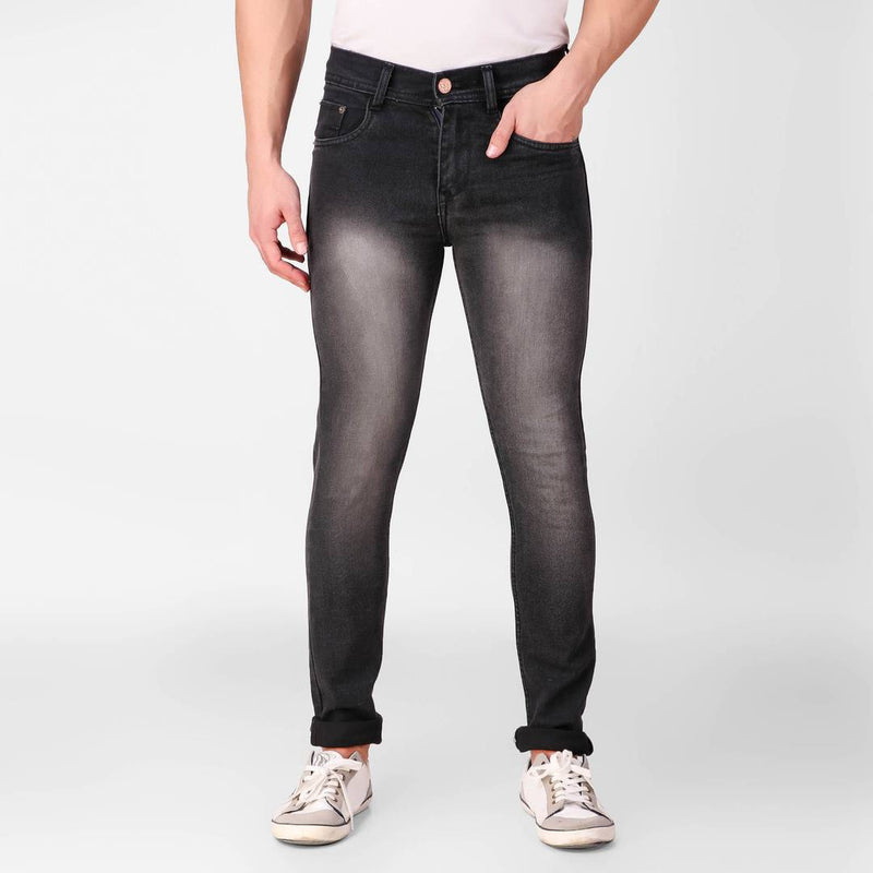 Black Faded Denim Regular Fit Mid-Rise Jeans