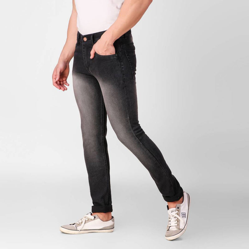 Black Faded Denim Regular Fit Mid-Rise Jeans