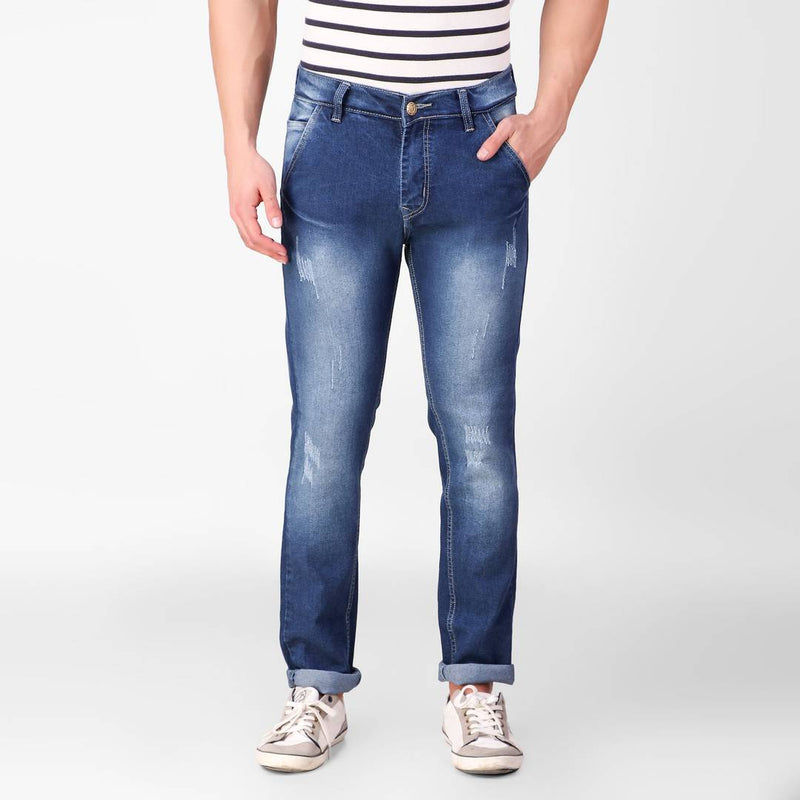 Blue Faded Denim Regular Fit Mid-Rise Jeans