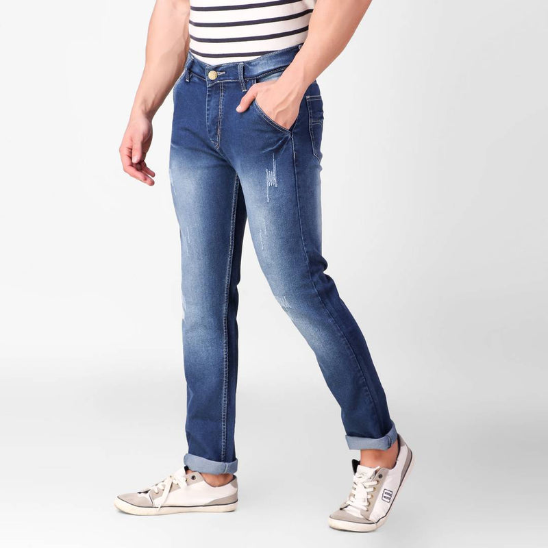 Blue Faded Denim Regular Fit Mid-Rise Jeans