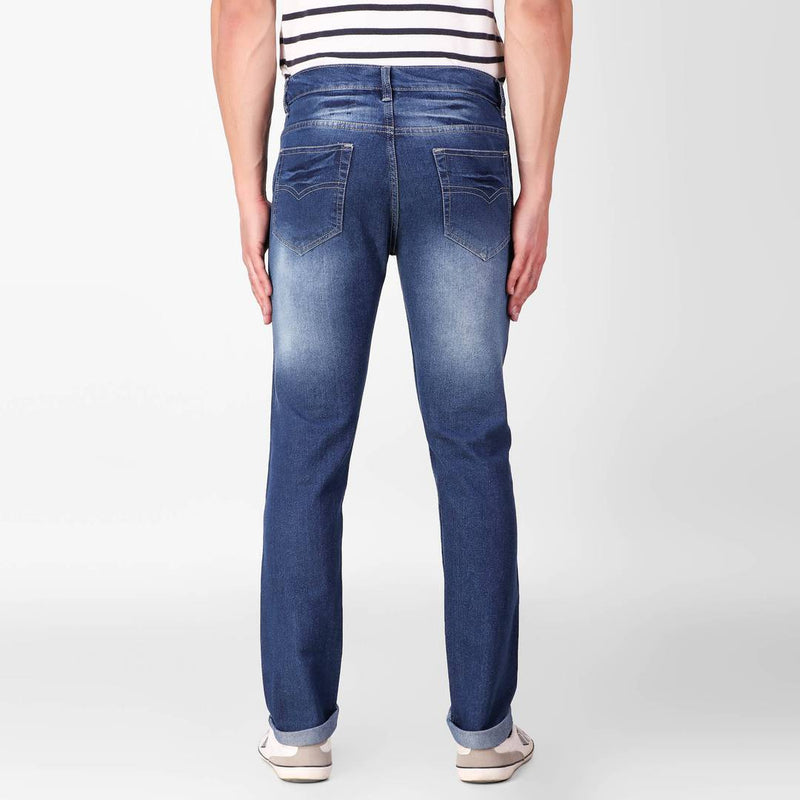 Blue Faded Denim Regular Fit Mid-Rise Jeans