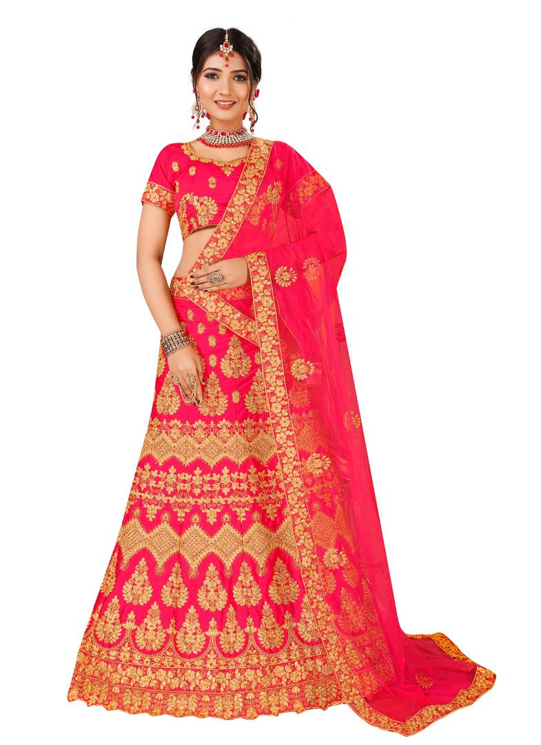 Pink Silk Embroidered Lehenga Choli with Dupatta