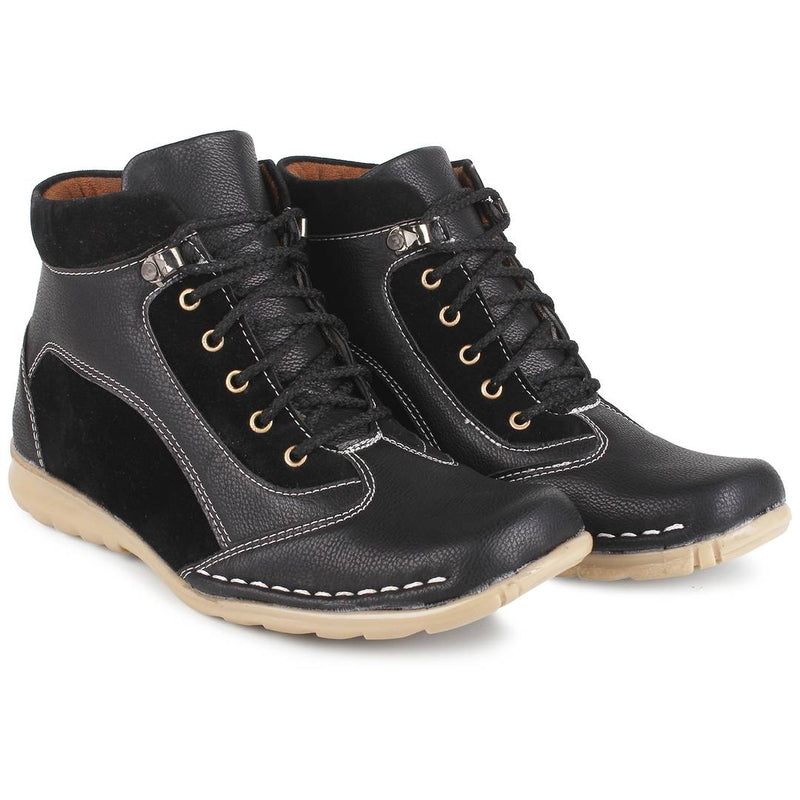 Black Flat Synthetic Leather Boots For Men