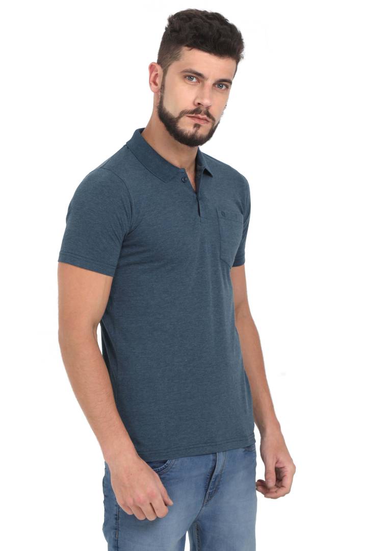 Men Grey Solid Cotton Polo T-shirt