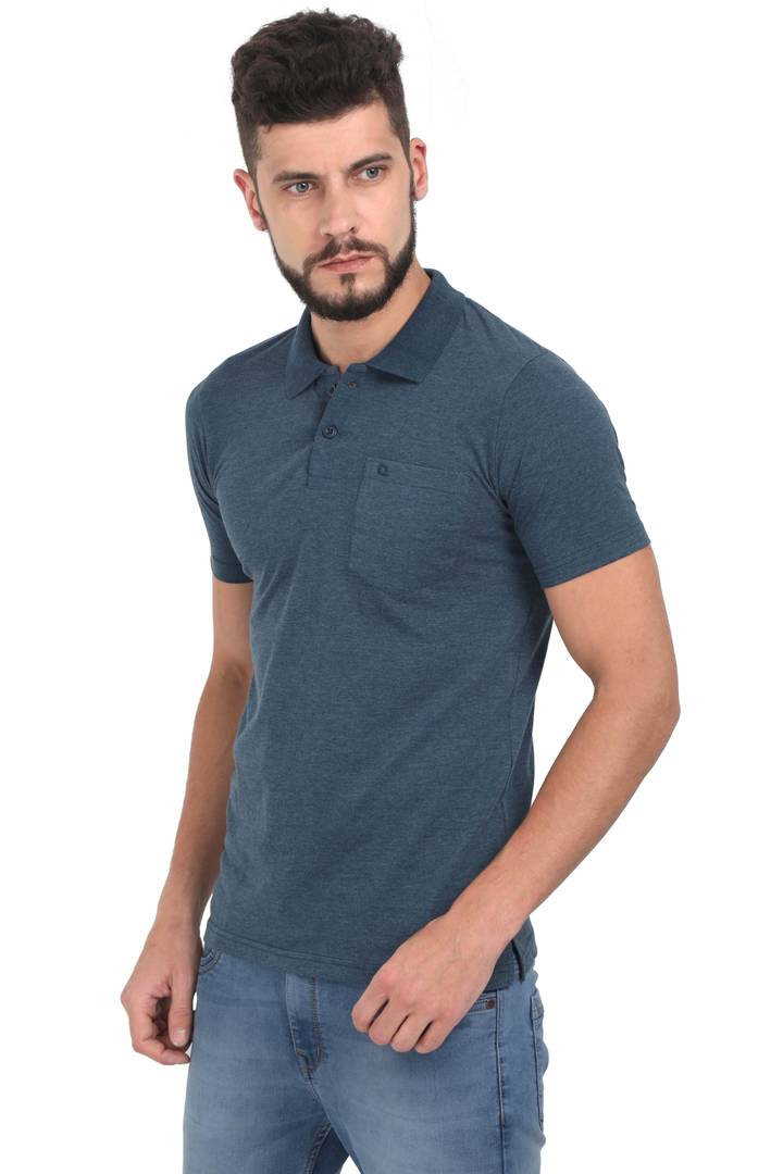 Men Grey Solid Cotton Polo T-shirt